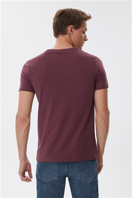 Against Erkek %100 Pamuk Bisiklet Yaka T-Shirt Mürdüm