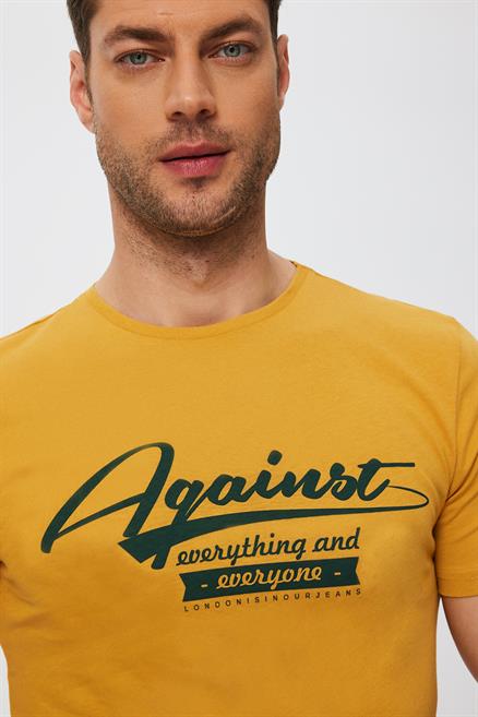Against Erkek %100 Pamuk O Yaka T-Shirt Safran