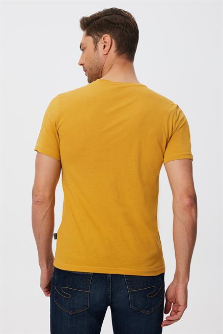 Against Erkek %100 Pamuk O Yaka T-Shirt Safran