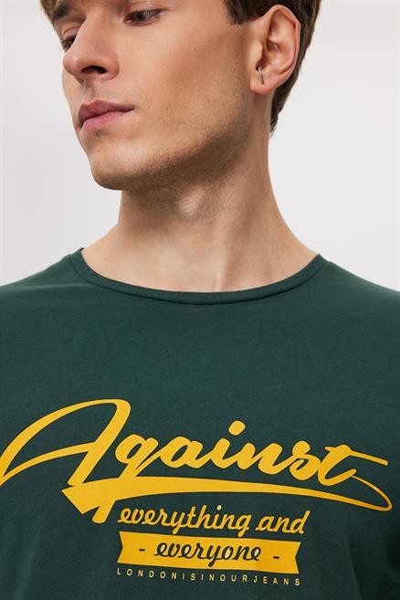Against Erkek %100 Pamuk O Yaka T-Shirt Yeşil