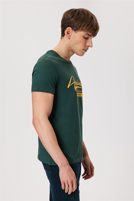 Against Erkek %100 Pamuk O Yaka T-Shirt Yeşil