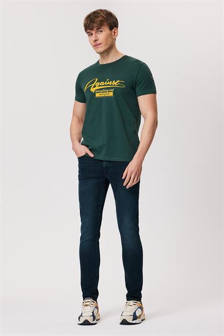 Against Erkek %100 Pamuk O Yaka T-Shirt Yeşil