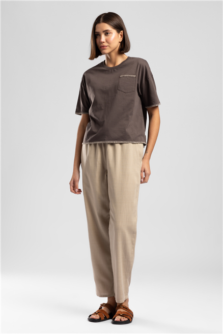 Alberta Kadın Tapered Fit Pamuklu Pantolon Bej