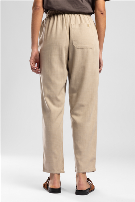 Alberta Kadın Tapered Fit Pamuklu Pantolon Bej