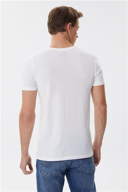 Anches Erkek %100 Pamuk Bisiklet Yaka T-Shirt Off White