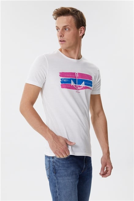 Anches Erkek %100 Pamuk Bisiklet Yaka T-Shirt Off White