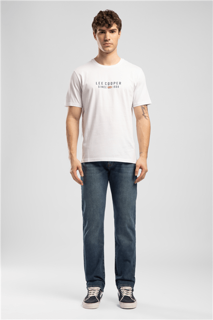 ANSEL Erkek Regular Fit %100 Pamuk Baskılı Bisiklet Yaka T-Shirt Beyaz