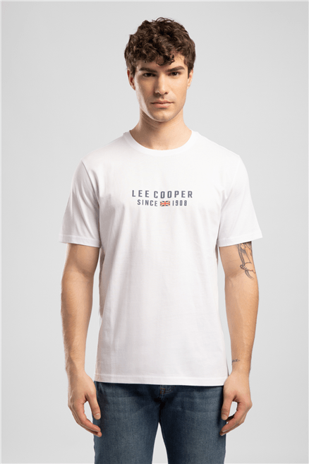 ANSEL Erkek Regular Fit %100 Pamuk Baskılı Bisiklet Yaka T-Shirt Beyaz