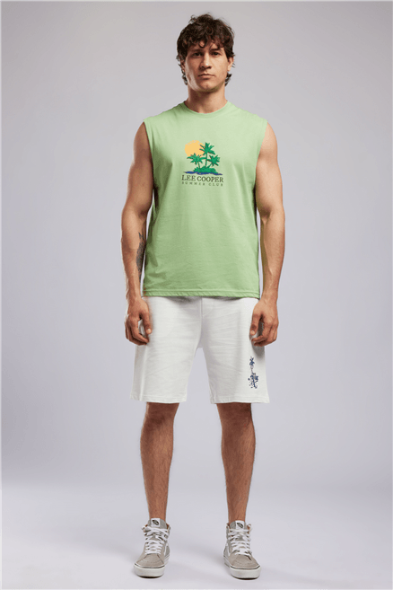 ARLO Erkek Regular Fit %100 Pamuk Baskılı Şort Beyaz