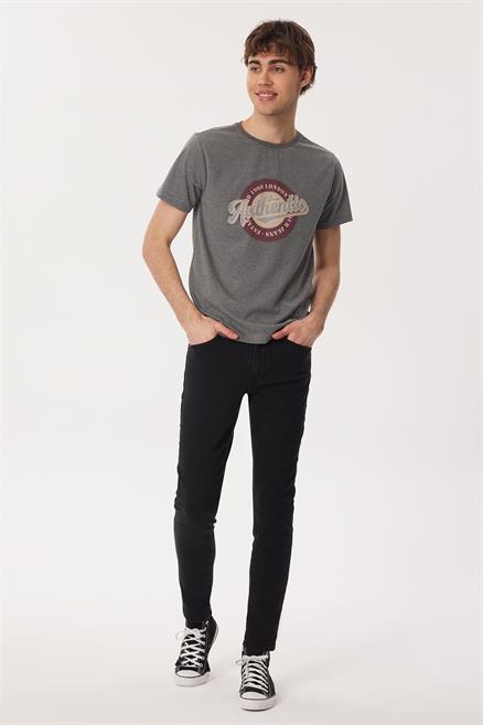 Authen Erkek %100 Pamuk O Yaka T-Shirt Antrasit