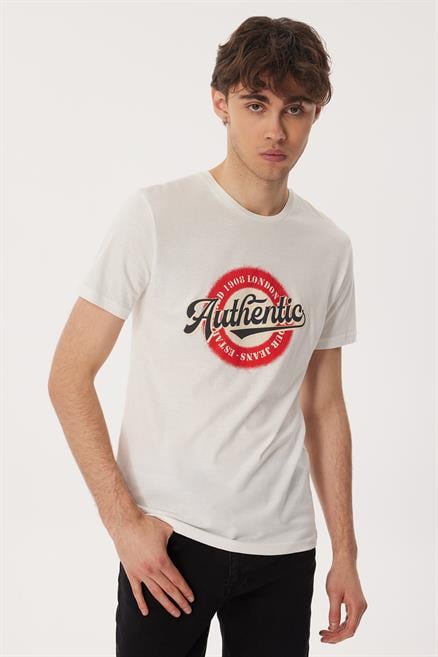 Authen Erkek %100 Pamuk O Yaka T-Shirt Beyaz
