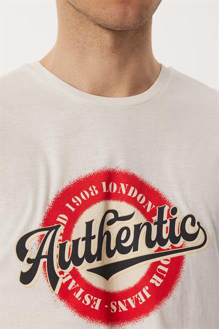 Authen Erkek %100 Pamuk O Yaka T-Shirt Beyaz