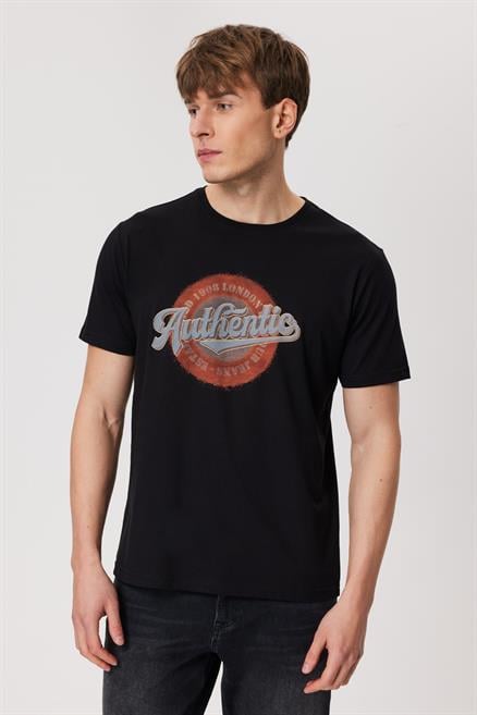 Authen Erkek %100 Pamuk O Yaka T-Shirt Siyah