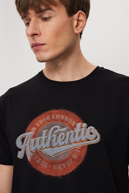 Authen Erkek %100 Pamuk O Yaka T-Shirt Siyah