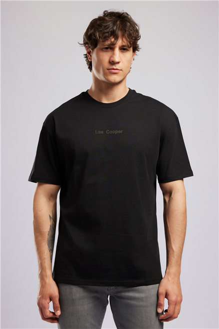 Aylex Erkek Loose %100 Pamuk Baskılı Bisiklet Yaka T-Shirt Siyah