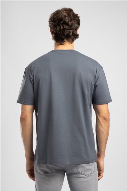 Aylex Erkek Loose %100 Pamuk Baskılı Bisiklet Yaka T-Shirt Mavi