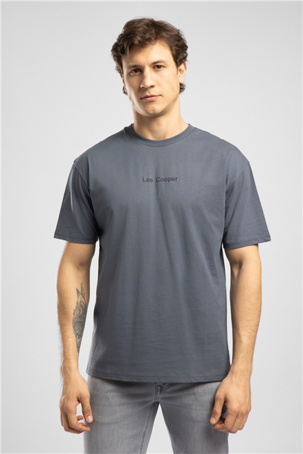 Aylex Erkek Loose %100 Pamuk Baskılı Bisiklet Yaka T-Shirt Mavi