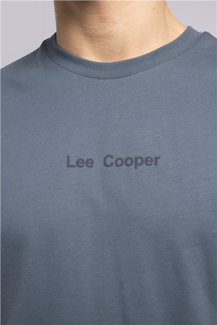 Aylex Erkek Loose %100 Pamuk Baskılı Bisiklet Yaka T-Shirt Mavi