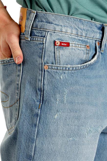 Baggy Yüksek Bel Bol Kesim Düz Paça %100 Pamuk Mavi Erkek Jean Pantolon