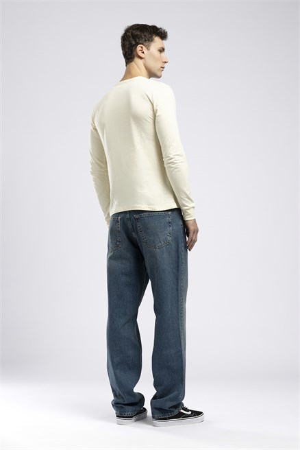 Baggy Erkek Loose Straight Yüksek Bel Jean Mavi