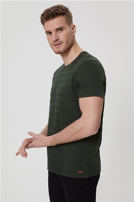 Baines Erkek %100 Pamuk Bisiklet Yaka T-Shirt Haki