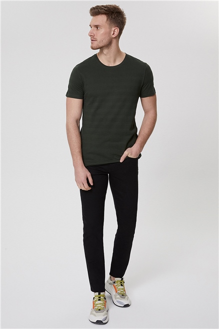 Baines Erkek %100 Pamuk Bisiklet Yaka T-Shirt Haki