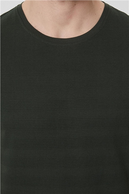 Baines Erkek %100 Pamuk Bisiklet Yaka T-Shirt Haki