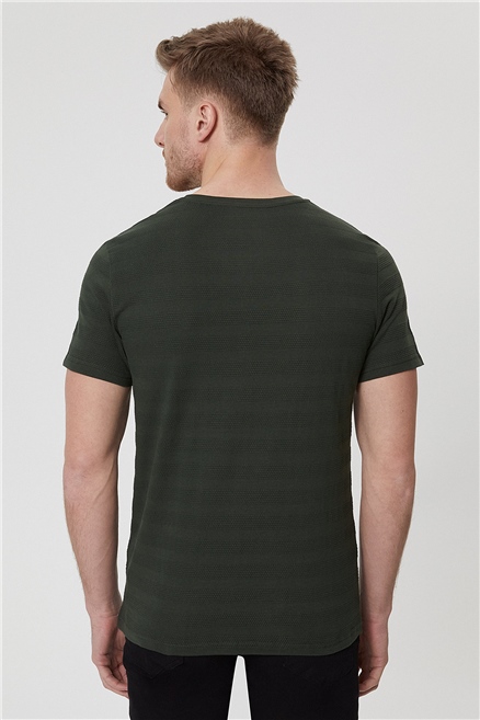 Baines Erkek %100 Pamuk Bisiklet Yaka T-Shirt Haki