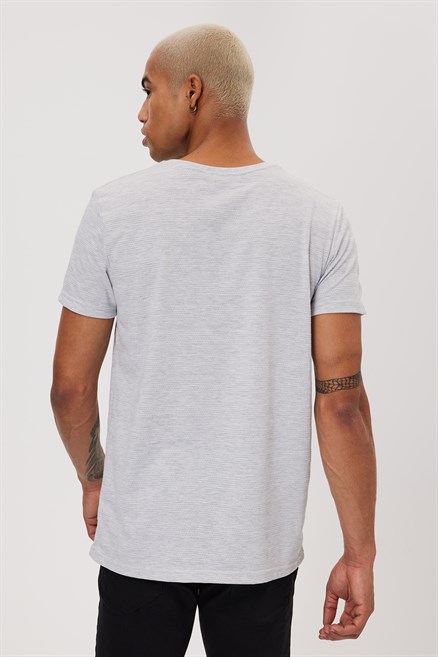 Baines Erkek %100 Pamuk O Yaka T-Shirt Gri Melanj