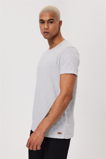 Baines Erkek %100 Pamuk O Yaka T-Shirt Gri Melanj