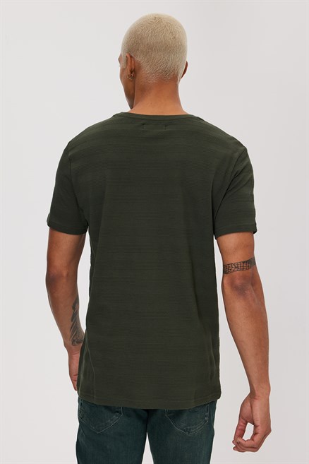 Baines Erkek %100 Pamuk O Yaka T-Shirt Haki