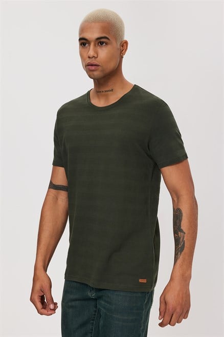 Baines Erkek %100 Pamuk O Yaka T-Shirt Haki