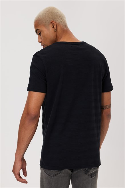 Baines Erkek %100 Pamuk O Yaka T-Shirt Siyah