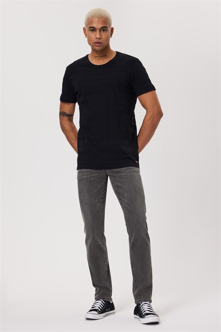 Baines Erkek %100 Pamuk O Yaka T-Shirt Siyah