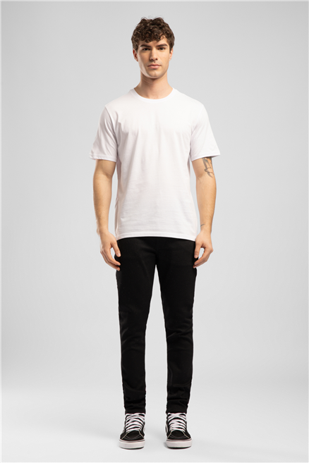 Baselo Erkek Regular Fit %100 Pamuk Basic Bisiklet Yaka T-Shirt Beyaz