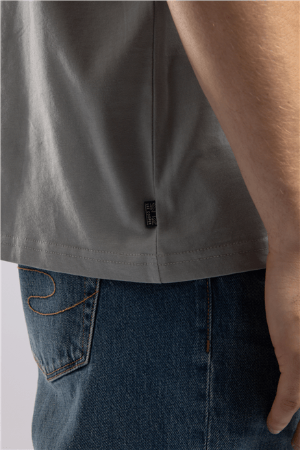 Baselo Erkek Regular Fit %100 Pamuk Basic Bisiklet Yaka T-Shirt Gri