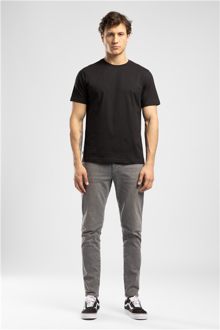 Baselo Erkek Regular Fit %100 Pamuk Basic Bisiklet Yaka T-Shirt Siyah