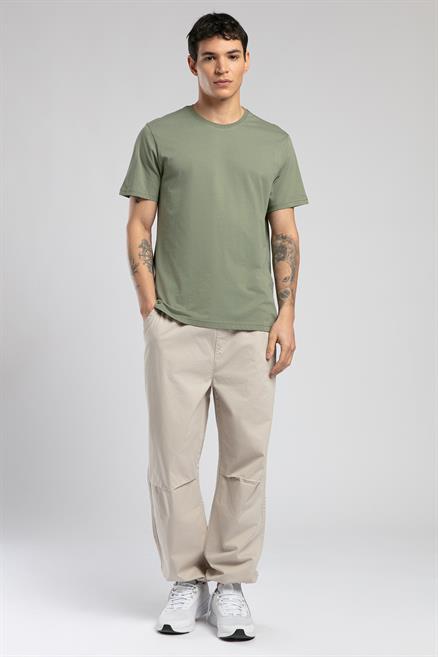 Baselo Erkek %100 Pamuk O Yaka T-Shirt Haki