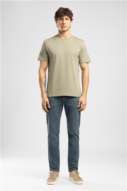 Baselo Erkek Regular Fit %100 Pamuk Basic Bisiklet Yaka T-Shirt Yeşil