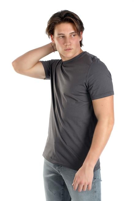 Baselo Erkek %100 Pamuk O Yaka T-Shirt Antrasit