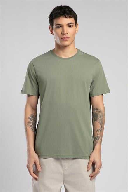 Baselo Erkek %100 Pamuk O Yaka T-Shirt Haki