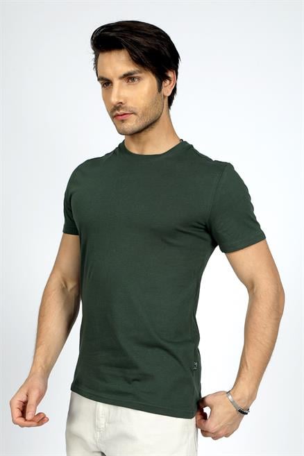 Baselo Erkek %100 Pamuk O Yaka T-Shirt Zümrüt Yeşili