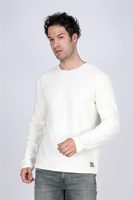 Ben Erkek %100 Pamuk O Yaka Sweatshirt Ekru