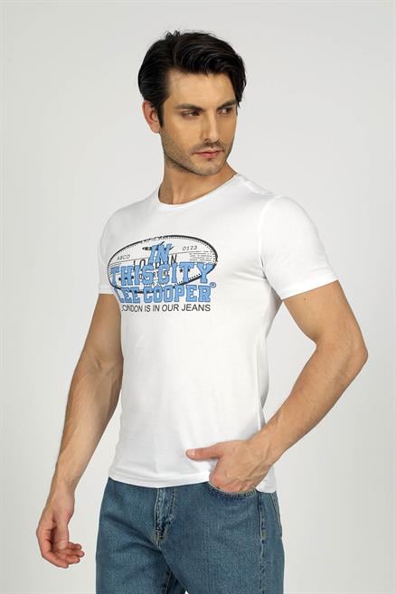 Bernt Erkek %100 Pamuk O Yaka T-Shirt Beyaz