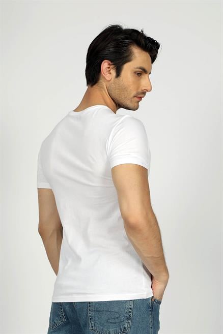 Bernt Erkek %100 Pamuk O Yaka T-Shirt Beyaz