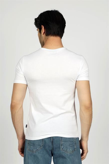 Bernt Erkek %100 Pamuk O Yaka T-Shirt Beyaz