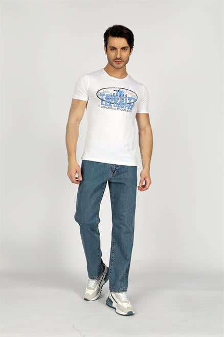 Bernt Erkek %100 Pamuk O Yaka T-Shirt Beyaz