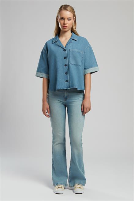 Boho Kadın Jean Gömlek Denim