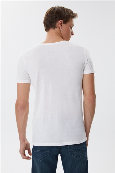 Brendon Erkek %100 Pamuk Bisiklet Yaka T-Shirt Off White
