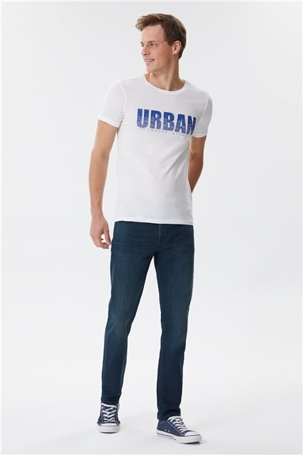 Brendon Erkek %100 Pamuk Bisiklet Yaka T-Shirt Off White